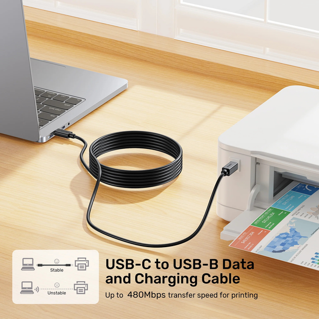 Kabel Unitek USB-C - USB-B 2 m Black (C14140ABK03-2M) - obraz 4