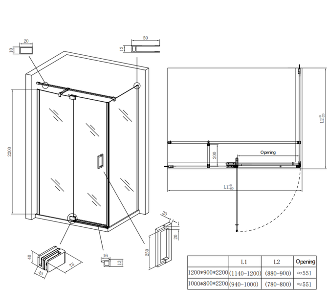 Душова кабіна без піддону Koer SR SC02-120x90x200-TR-01 прозоре скло Easy Clean 8мм, хром (KR5354) - изображение 6