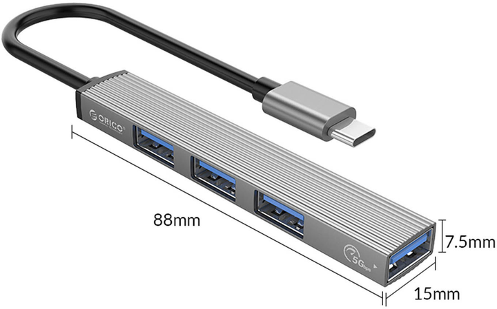 USB-хаб Orico 1 х USB-A 3.0, 3 х USB-A 2.0 5Gbps (AH-13-GY-EP-HW) - зображення 5