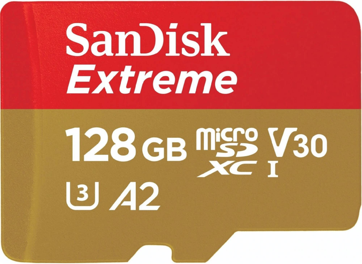 Карта памяти SANDISK Extreme microSDXC 128GB UHS-I U3 V30 + SD-адаптер (SDSQXAA-128G-GN6AA) - Фото 2 Карта памяти SANDISK Extreme microSDXC 128GB UHS-I U3 V30 + SD-адаптер (SDSQXAA-128G-GN6AA) - изображение 2