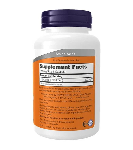 Тирозин Now Foods (L-Tyrosine) 500 мг 120 капсул - изображение 2