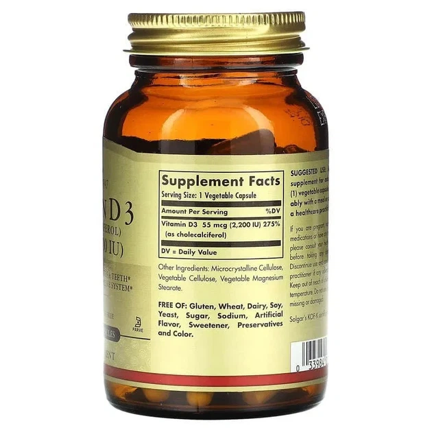 Вітамін Д3 Solgar (Vitamin D3) 55 мкг 2200 МО 100 рослинних капсул - зображення 2