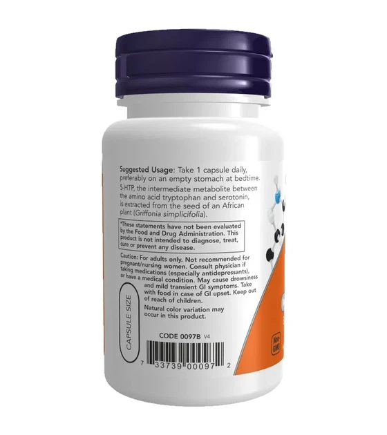 Гидрокситриптофан Now Foods (5-HTP Hydroxytryptophan) 50 мг 180 вегетарианских капсул - изображение 3