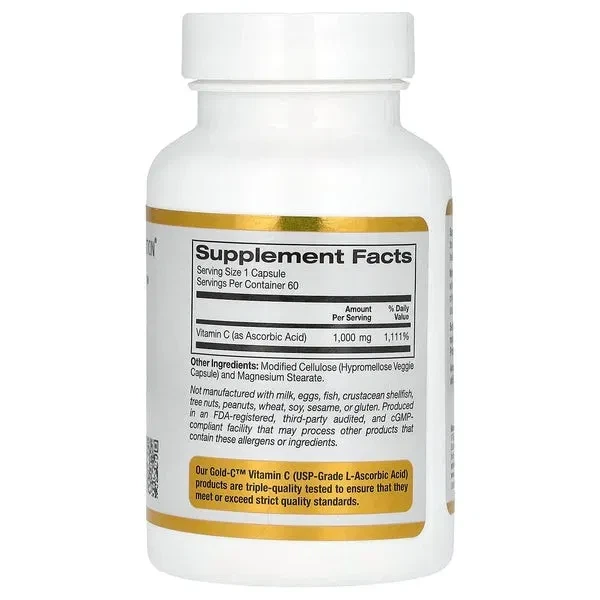 Витамин C California Gold Nutrition (Gold C Vitamin C) 1000 мг 60 вегетарианских капсул - изображение 2