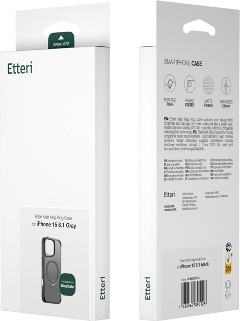 Etui plecki Etteri Matt Mag Ring do Apple iPhone 16 6.1 Grey (GSM190637) - obraz 5