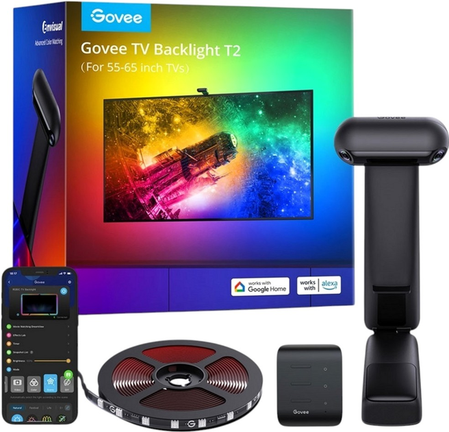 Zestaw adaptacyjnego podświetlenia Govee H605C Envisual TV Backlight T2 z podwójnymi kamerami 55-65 RGB Black (H605C311) - obraz 1