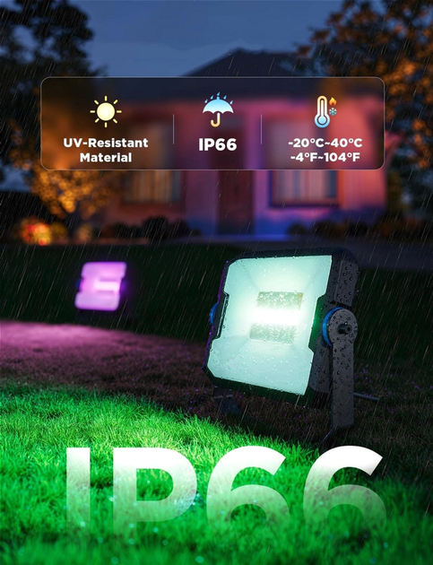 Набір настінних світильників Govee H8057 Outdoor FLood Lights, 4шт, RGBICWW, WI-FI/Bluetooth Чорний (H8057C11) - зображення 2