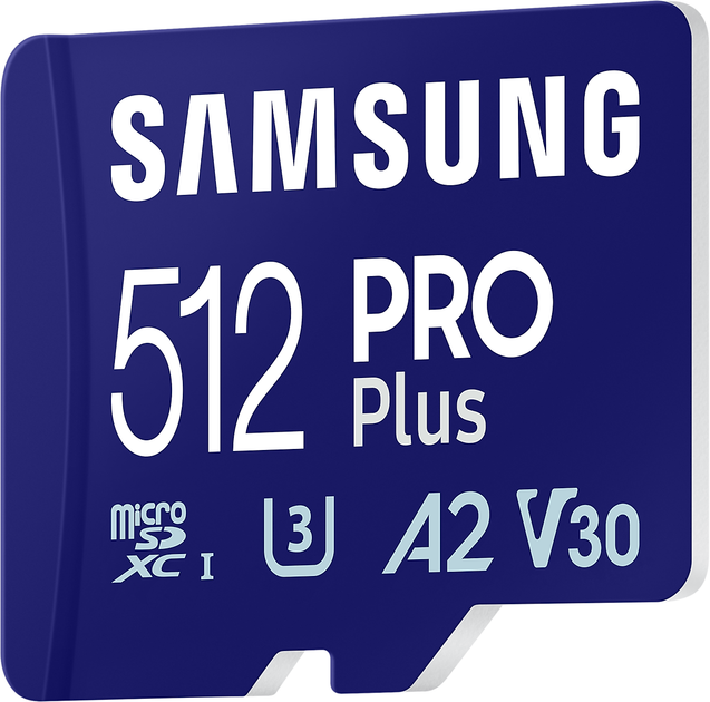 Карта памяти Samsung PRO Plus microSDXC 512GB UHS-I U3 V30 + SD-адаптер (MB-MD512SA/EU) - Фото 4 Карта памяти Samsung PRO Plus microSDXC 512GB UHS-I U3 V30 + SD-адаптер (MB-MD512SA/EU) - изображение 4