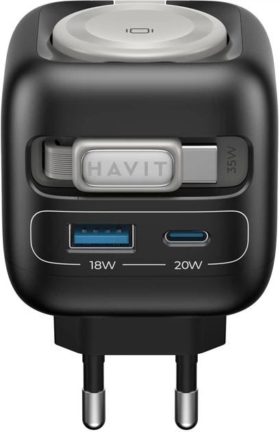 Мережевий зарядний пристрій Havit UC250 GaN 35W USB-A+USB-C +Кабель USB-C +Watch Charger (HV-UC250-BK) - зображення 3