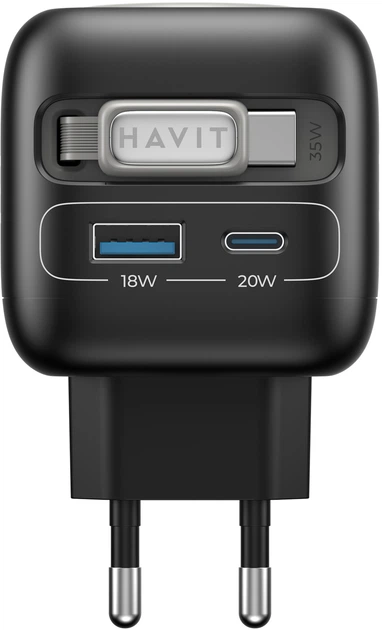 Мережевий зарядний пристрій Havit UC250 GaN 35W USB-A+USB-C +Кабель USB-C +Watch Charger (HV-UC250-BK) - зображення 5
