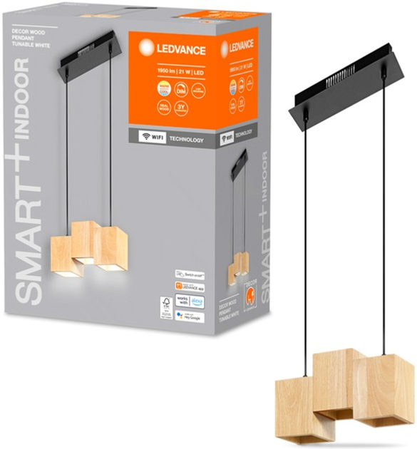 Lampa sufitowa LEDVANCE SMART+ Wi-Fi Decor Wood Pendant 21W 3000-6500K 1200Lm (4058075757462) - obraz 3