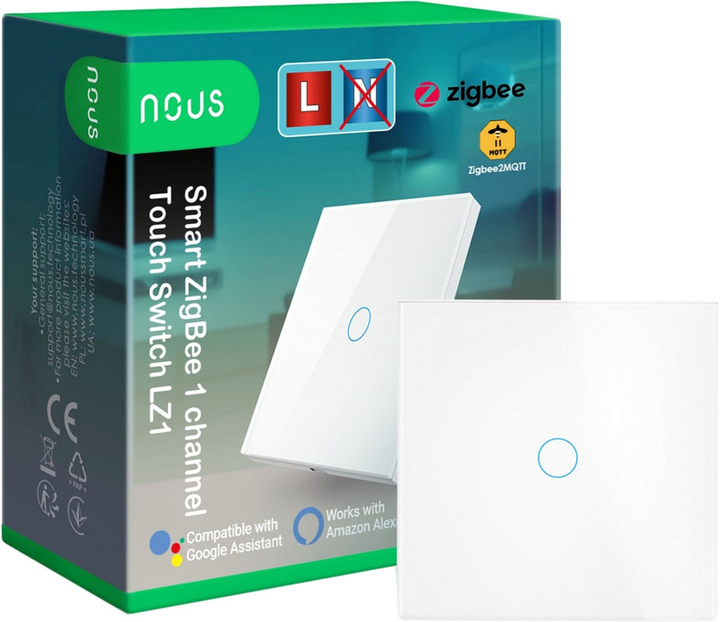 Розумний вимикач Nous LZ1 ZigBee White (5907772033937) - зображення 1