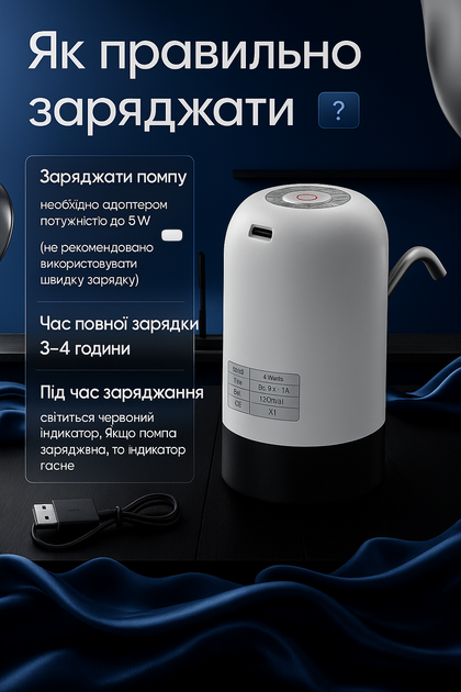 Электрическая помпа Water Dispenser для воды под бутыль, Белый, Автоматический дозатор для воды, Насос для воды - изображение 7