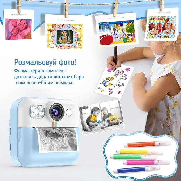 Детский фотоаппарат мгновенной печати ColorWay с видеосъемкой и играми Blue (CW-PHP01B) - изображение 12