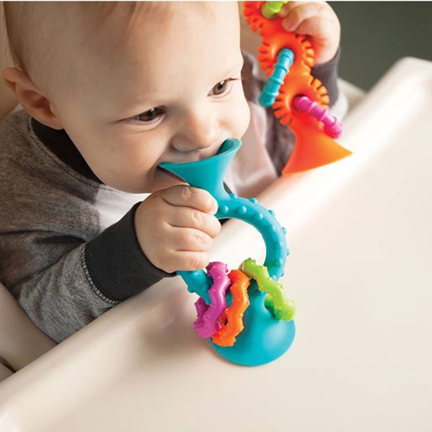 Grzechotka-gryzak Fat Brain Toys Pipsquigz Loops przyssawka sensoryczna 3+ m Niebieska (FA165-2) - obraz 3
