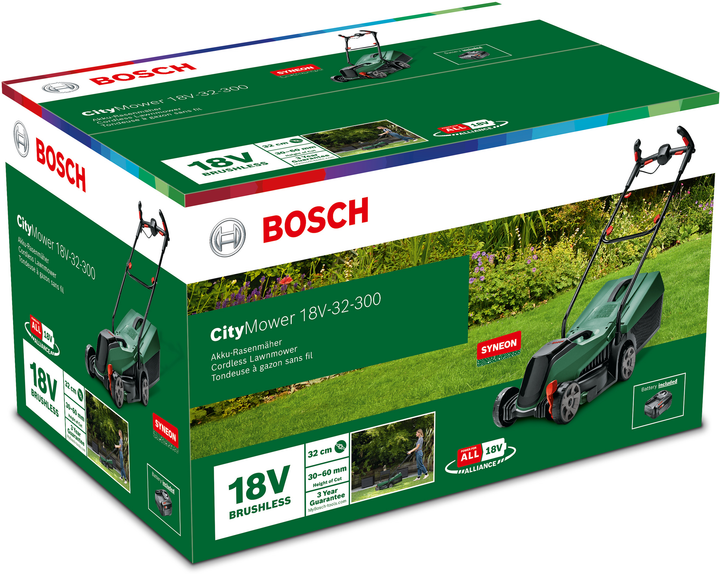 Акумуляторна газонокосарка Bosch CityMower 18V-32-300 + 1 x акумулятор PBA 18V 4.0 Ah + Ящик для трави 31 л + Зарядний пристрій AL 1830 CV (4059952562988) - зображення 3