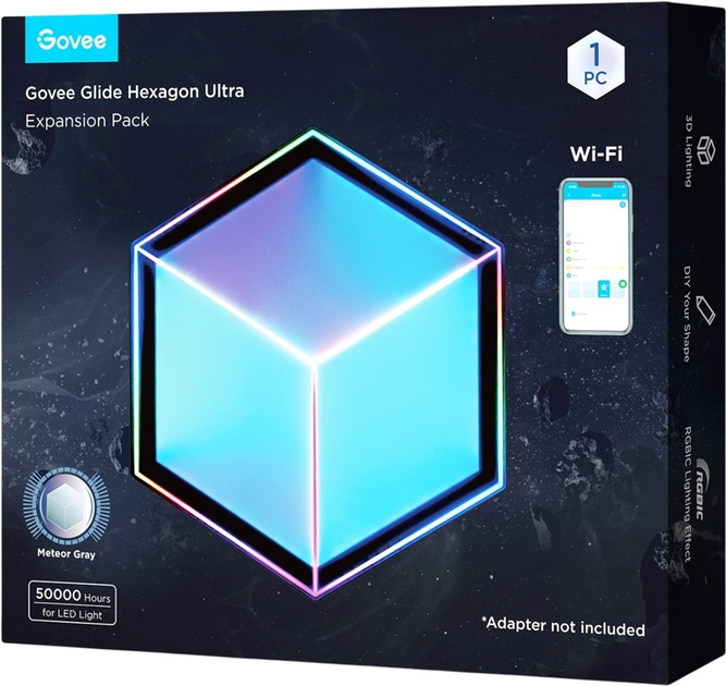 Настінний світильник Govee H106A Glide Hexagon Light Panels Ultra expansion pack, 1шт, RGBIC, WI-FI/Bluetooth Фіолетовий (6974316999287) - зображення 3