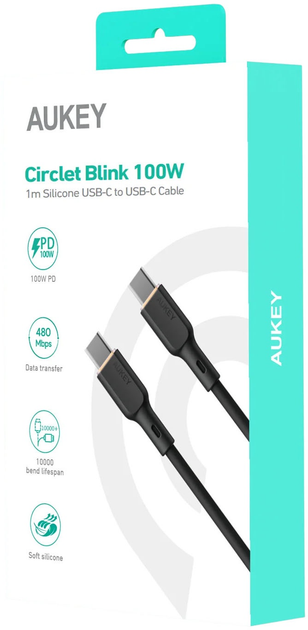 Кабель Aukey Circlet Blink 100W USB-C – USB-C 1.8 м Black (CB-SCC102 BK) - зображення 3