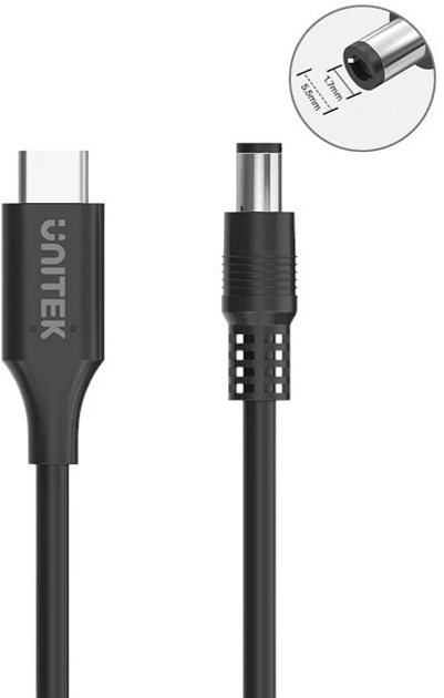 Кабель Unitek USB-C - DC Jack 5.5 x 1.7 мм для Acer 65W 1.8 м Black (C14119BK-1.8M) - зображення 3