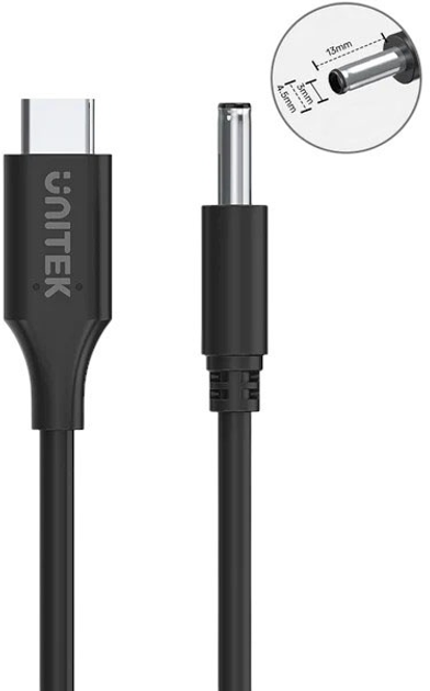 Кабель Unitek USB-C - DC Jack 4.5 x 3.0 мм для Dell 65W 1.8 м Black (C14120BK-1.8M) - зображення 3