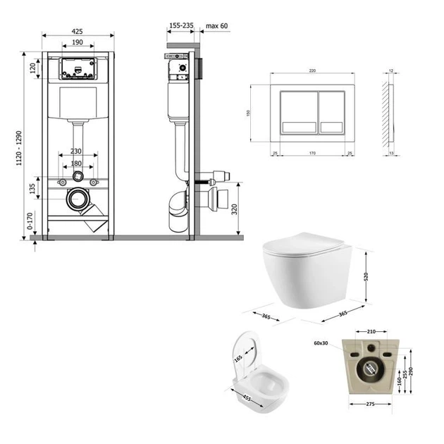 Готове рішення Qtap для ванної кімнати: підвісний унітаз Robin Ultra Quiet 520x365x365 + комплект інсталяції Nest 4 в 1 (квадратна - изображение 2