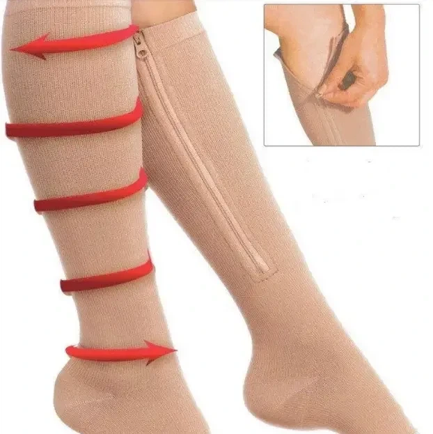Лікувальні компресійні гольфи від варикозу Zip Sox, зі змійкою (бежеві) - зображення 6