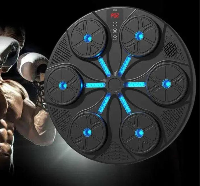 Тренажер для бокса музыкальный, с подсветкой и Bluetooth, 6 целей, круглый, с перчатками, черный - изображение 5