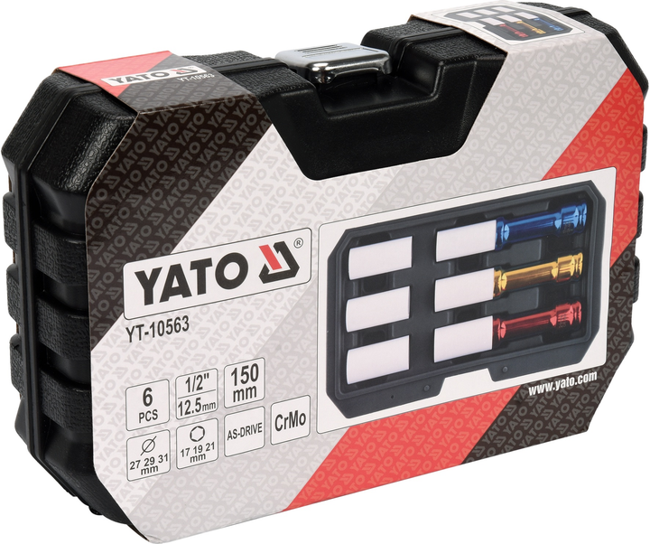 Набір довгих ударних головок для алюмінієвих дисків Yato 1/2" CrMo 3 головки та 3 запасні втулки YT-10563 (5906083057663) - зображення 3
