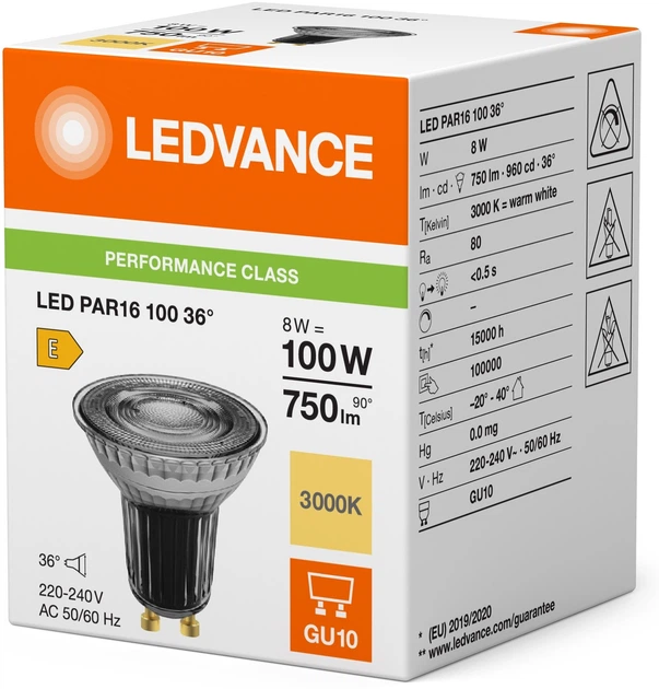 Светодиодная лампа LEDVANCE PAR16 8W 750Lm 3000K GU10 DIM (4099854456473) - изображение 5