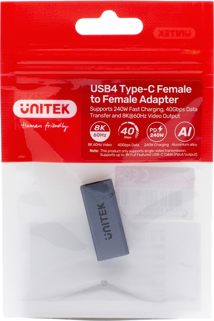 Adapter Unitek USB4 Type-C Female to Female Space Grey (A1036GY) - obraz 3