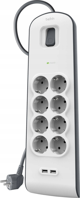 Мережевий фільтр Belkin Surge Protectors 8 розеток (BSV804VF2M-V2) - зображення 2