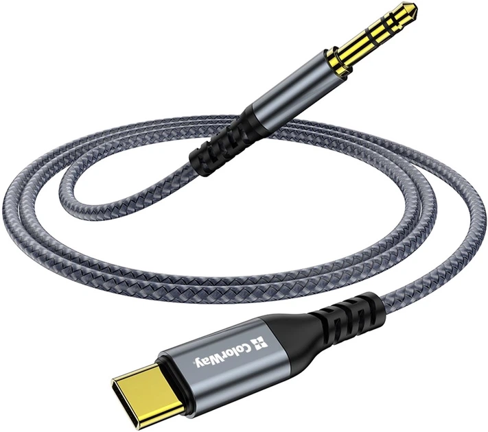 Адаптер-переходник ColorWay USB-C to 3.5 mm mini-Jack 1.2 м Grey