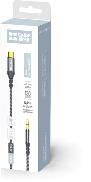 Адаптер-переходник ColorWay USB-C to 3.5 mm mini-Jack 1.2 м Grey