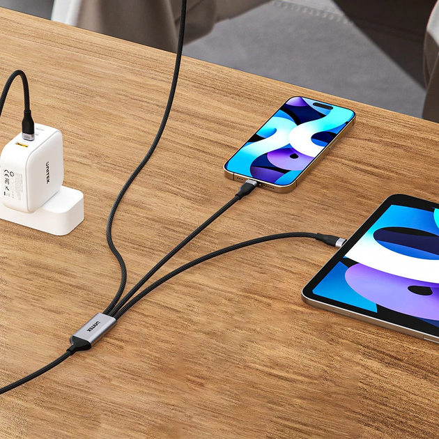 Kabel Unitek 3-in-1 USB-C - Lightning/USB-C/Micro USB 1.5 m Black (C14101AGY01-1.5M) - obraz 5