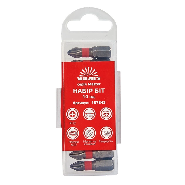 Біти S2 PH2х25 мм, 10 од. Vitals Master - Фото 1 Біти S2 PH2х25 мм, 10 од. Vitals Master - зображення 1