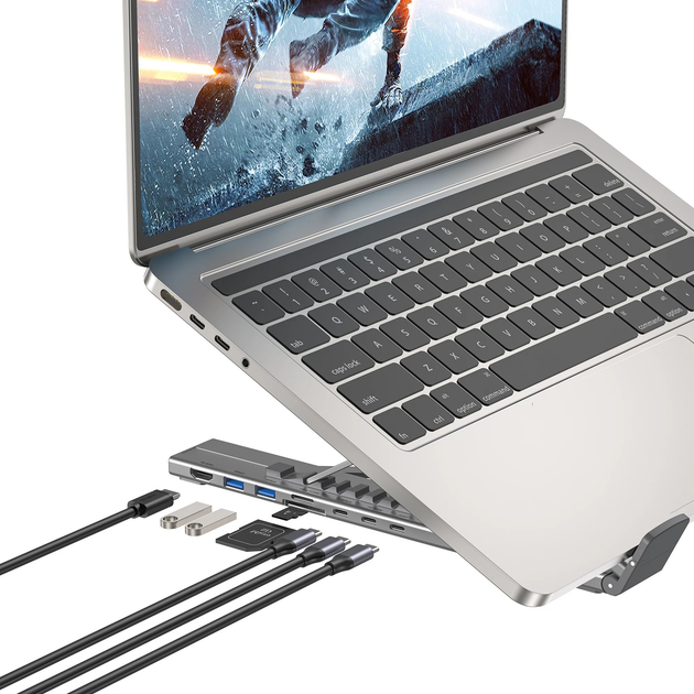 Podstawka pod laptopa Unitek USB-C with Docking Station Silver (D1137AGY01) - obraz 6