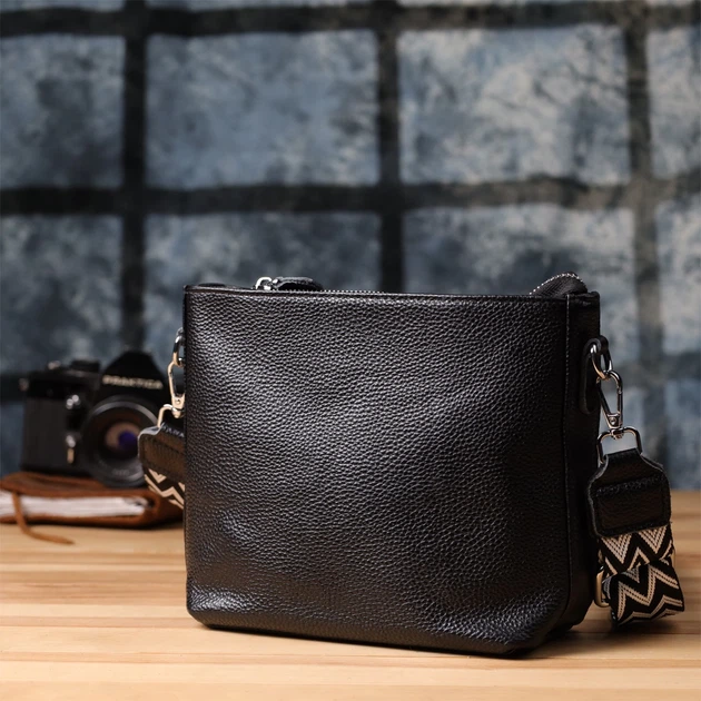 Сумка кросс-боди через плечо женская из натуральной кожи маленькая Vintage leather-22914 Черная - изображение 9