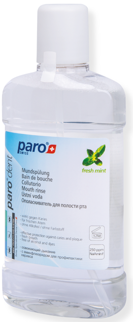 Płyn do płukania jamy ustnej Paro Swiss Dent bezalkoholowy z wyciągiem z goździka zapobiega tworzeniu płytki nazębnej 500 ml (7610458026762) - obraz 1