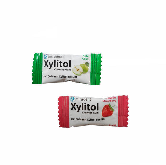 Жевательная резинка с ксилитом Miradent Xylitol яблоко и клубника ( 2шт в уп.) 400 шт - Фото 3 Жевательная резинка с ксилитом Miradent Xylitol яблоко и клубника ( 2шт в уп.) 400 шт - изображение 3