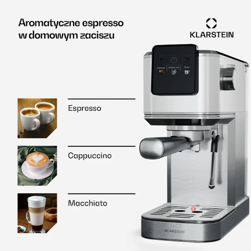 Кофемашина Klarstein SteelPresso Slim 1350 Вт, 20 бар, с сенсорным экраном, капучинатором и функцией эспрессо - изображение 3