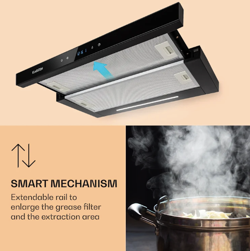 Кухонная выдвижная вытяжка Klarstein Mariana Neo 60 с сенсорной панелью и LED-подсветкой - Фото 6 Кухонная выдвижная вытяжка Klarstein Mariana Neo 60 с сенсорной панелью и LED-подсветкой - изображение 6