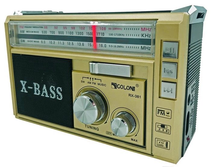 Радиоприемник проигрыватель портативный аккумуляторный с радио USB+SD+FM+AM Golon RX 381 золотистый - изображение 2
