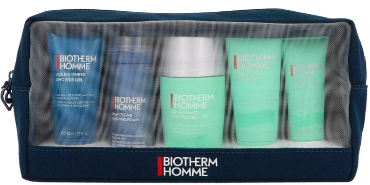 Набір для догляду Biotherm Homme Aquapower Гель для вмивання обличчя 40 мл + Гель для душу Aquafitness 40 мл + Пінка для гоління 50 мл + Роликовий дезодорант 75 мл + Гель Advanced 20 мл + Косметичка (3660732662197) - зображення 1