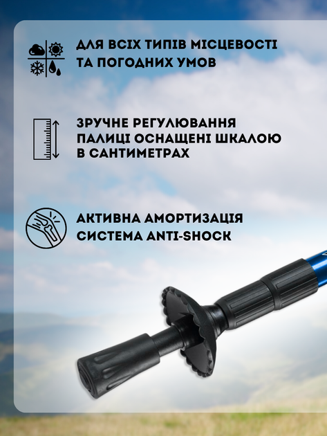 Палиці для скандинавської ходьби палки трекінгові туристичні для гір спортивного трекінгу прогулянки походу туризму хайкінгу літніх людей похилого віку спортсменів пенсіонерів палички телескопічні з регулюванням довжини накінечниками ТБ0260 Hechpro - зображення 3