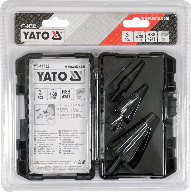Набір ступінчастих свердел Yato YT-44732 3 шт (5906083099670) - зображення 2