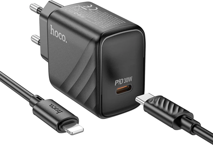 Мережевий зарядний пристрій з кабелем Hoco CS22A Value single port PD30W charger set (C to iP) Black (6942007609920) - зображення 2