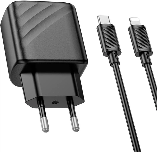 Мережевий зарядний пристрій з кабелем Hoco CS23A Sunlight dual-port PD30W+QC3.0 charger set (C to iP) (EU) Black (6942007609951) - Фото 3 Мережевий зарядний пристрій з кабелем Hoco CS23A Sunlight dual-port PD30W+QC3.0 charger set (C to iP) (EU) Black (6942007609951) - зображення 3