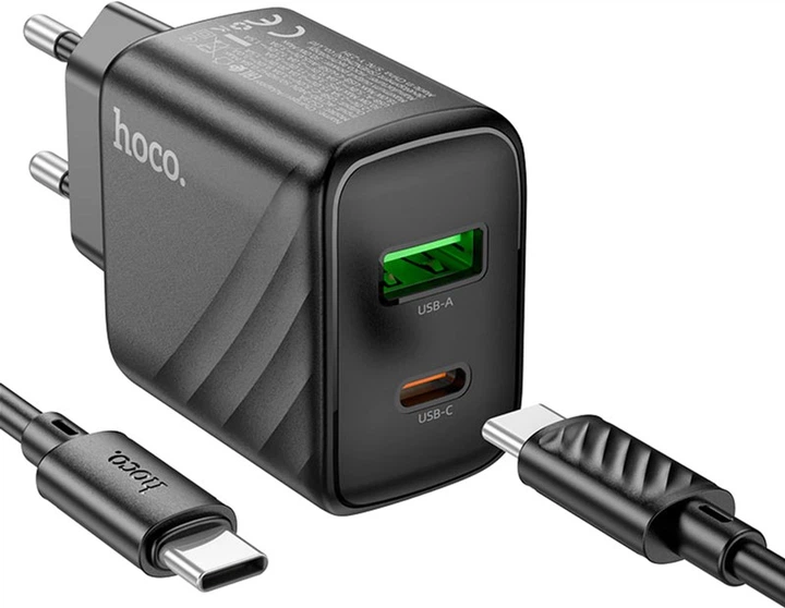 Мережевий зарядний пристрій з кабелем Hoco CS23A Sunlight dual-port PD30W+QC3.0 charger set (Type-C to Type-C) (EU) Black (6942007609968) - зображення 4