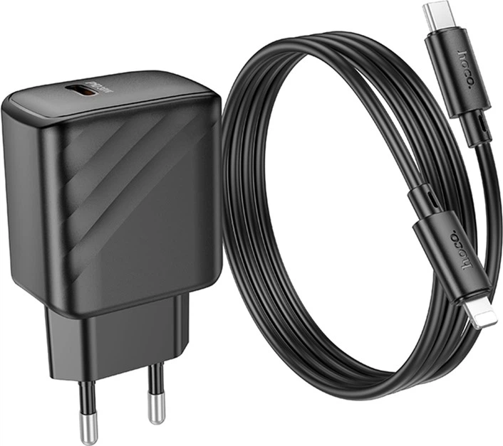 Мережевий зарядний пристрій з кабелем Hoco CS22A Value single port PD30W charger set (C to iP) Black (6942007609920) - зображення 6