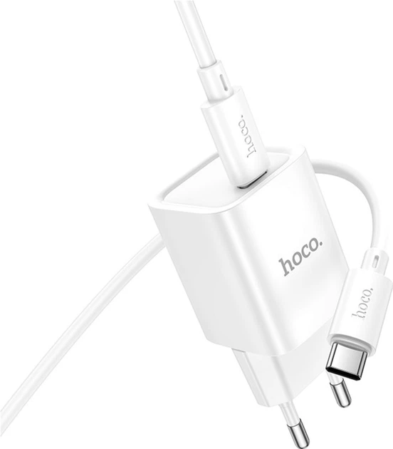 Мережевий зарядний пристрій з кабелем Hoco C148A Charm single port PD30W charger set (C to C) (EU) White (6942007630320) - Фото 7 Мережевий зарядний пристрій з кабелем Hoco C148A Charm single port PD30W charger set (C to C) (EU) White (6942007630320) - зображення 7